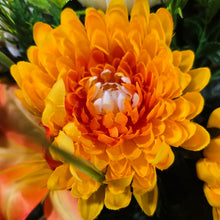 Load image into Gallery viewer, Cemetery Memorial Decoration with Orange Lilies, Mums, and Rosebud Grave Flowers. A 360-degree funeral arrangement made in a foam insert. (Copy)
