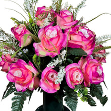 Load image into Gallery viewer, Cemetery Memorial Decoration with Pink Rose &amp; Rosebud Grave Flowers. A 360-degree funeral arrangement made in a foam insert. (Copy)
