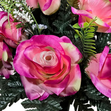 Load image into Gallery viewer, Cemetery Memorial Decoration with Pink Rose &amp; Rosebud Grave Flowers. A 360-degree funeral arrangement made in a foam insert. (Copy)
