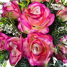 Load image into Gallery viewer, Cemetery Memorial Decoration with Pink Rose &amp; Rosebud Grave Flowers. A 360-degree funeral arrangement made in a foam insert. (Copy)
