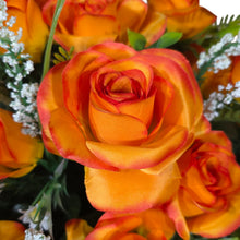 Load image into Gallery viewer, Cemetery Memorial Decoration with Orange Rose &amp; Rosebud Grave Flowers. A 360-degree funeral arrangement made in a foam insert. (Copy) (Copy)
