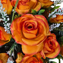 Load image into Gallery viewer, Cemetery Memorial Decoration with Orange Rose &amp; Rosebud Grave Flowers. A 360-degree funeral arrangement made in a foam insert. (Copy) (Copy)
