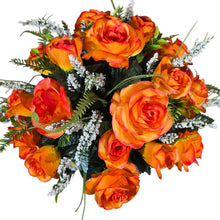 Load image into Gallery viewer, Cemetery Memorial Decoration with Orange Rose &amp; Rosebud Grave Flowers. A 360-degree funeral arrangement made in a foam insert. (Copy) (Copy)
