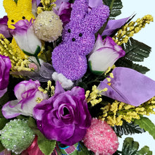 Load image into Gallery viewer, Easter Memorial Decoration with Pastel Bunnies &amp; Beaded Easter Egg Accents
