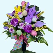 Load image into Gallery viewer, Easter Memorial Decoration with Pastel Bunnies &amp; Beaded Easter Egg Accents
