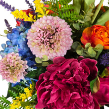 Load image into Gallery viewer, Colorful Centerpiece with Pink Peonies, Blue Hydrangeas, Roses &amp; Yellow Tulips
