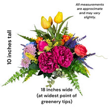 Load image into Gallery viewer, Colorful Centerpiece with Pink Peonies, Blue Hydrangeas, Roses &amp; Yellow Tulips
