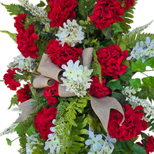 Load image into Gallery viewer, Red Geranium White Lilac Front Door Swag
