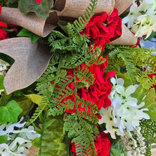 Load image into Gallery viewer, Red Geranium White Lilac Front Door Swag
