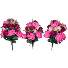 Load image into Gallery viewer, Pink Artificial Flower Bushes, Peony Rose Daisy Mix Silk Floral Craft Supply, Memorial Decor (set of 3) (Copy)
