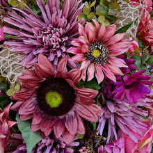 Load image into Gallery viewer, Mauve Sunflower Front Door Swag or Centerpiece, Dusty Pink Handmade Floral Teardrop
