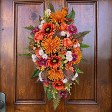 Load image into Gallery viewer, Orange Sunflower Front Door Swag, Handmade Floral Teardrop
