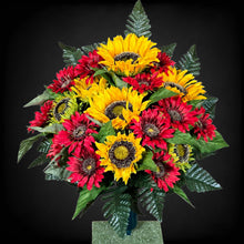 Load image into Gallery viewer, Red &amp; Yellow Sunflower Cemetery Cone, Funeral Memorial Flowers
