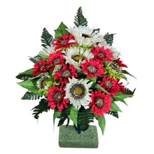 Load image into Gallery viewer, Red &amp; Cream Sunflower Cemetery Cone, Funeral Memorial Flowers
