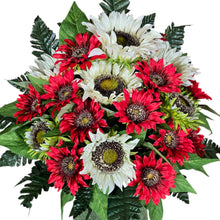 Load image into Gallery viewer, Red &amp; Cream Sunflower Cemetery Cone, Funeral Memorial Flowers
