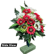 Load image into Gallery viewer, Red &amp; Cream Sunflower Cemetery Cone, Funeral Memorial Flowers
