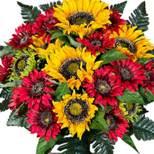 Load image into Gallery viewer, Red &amp; Yellow Sunflower Cemetery Cone, Funeral Memorial Flowers
