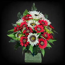 Load image into Gallery viewer, Red &amp; Cream Sunflower Cemetery Cone, Funeral Memorial Flowers
