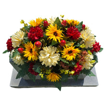 Load image into Gallery viewer, Sunflower, Mum, &amp; Dahlia Headstone Saddle Fall Memorial Decoration
