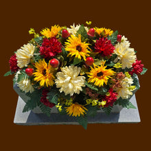 Load image into Gallery viewer, Sunflower, Mum, &amp; Dahlia Headstone Saddle Fall Memorial Decoration
