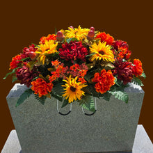 Load image into Gallery viewer, Sunflower, Mum, &amp; Dahlia Headstone Saddle Fall Memorial Decoration
