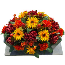 Load image into Gallery viewer, Sunflower, Mum, &amp; Dahlia Headstone Saddle Fall Memorial Decoration
