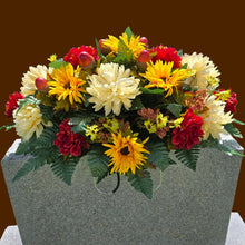 Load image into Gallery viewer, Sunflower, Mum, &amp; Dahlia Headstone Saddle Fall Memorial Decoration
