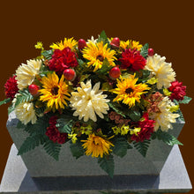 Load image into Gallery viewer, Sunflower, Mum, &amp; Dahlia Headstone Saddle Fall Memorial Decoration

