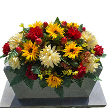 Load image into Gallery viewer, Sunflower, Mum, &amp; Dahlia Headstone Saddle Fall Memorial Decoration
