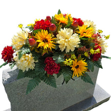 Load image into Gallery viewer, Sunflower, Mum, &amp; Dahlia Headstone Saddle Fall Memorial Decoration
