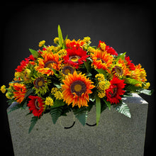 Load image into Gallery viewer, Red Orange Sunflower Fall Cemetery Headstone Saddle Memorial Decoration

