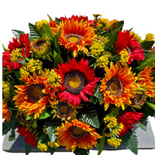 Load image into Gallery viewer, Red Orange Sunflower Fall Cemetery Headstone Saddle Memorial Decoration
