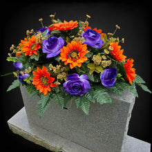 Load image into Gallery viewer, Orange Sunflower Purple Rose Fall Cemetery Headstone Saddle Halloween Memorial Decoration
