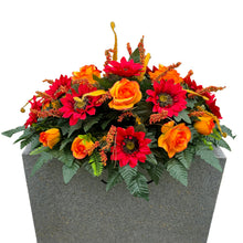 Load image into Gallery viewer, Red Sunflower Orange Rose Fall Cemetery Headstone Saddle Memorial Decoration
