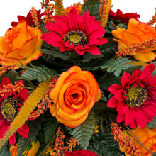 Load image into Gallery viewer, Red Sunflower Orange Rose Fall Cemetery Headstone Saddle Memorial Decoration

