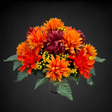 Load image into Gallery viewer, Small Headstone Saddle Rust Orange Mum Dahlia Memorial Decoration
