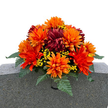 Load image into Gallery viewer, Small Headstone Saddle Rust Orange Mum Dahlia Memorial Decoration
