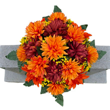 Load image into Gallery viewer, Small Headstone Saddle Rust Orange Mum Dahlia Memorial Decoration
