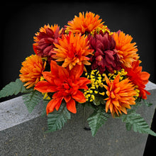 Load image into Gallery viewer, Small Headstone Saddle Rust Orange Mum Dahlia Memorial Decoration
