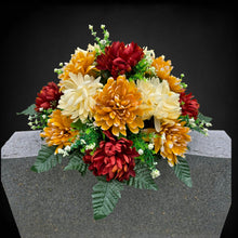 Load image into Gallery viewer, Small Headstone Saddle Fall Memorial Decoration with Autumnal Mum Grave Flowers
