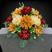 Load image into Gallery viewer, Small Headstone Saddle Fall Memorial Decoration with Autumnal Mum Grave Flowers
