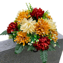Load image into Gallery viewer, Small Headstone Saddle Fall Memorial Decoration with Autumnal Mum Grave Flowers
