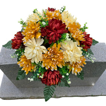 Load image into Gallery viewer, Small Headstone Saddle Fall Memorial Decoration with Autumnal Mum Grave Flowers
