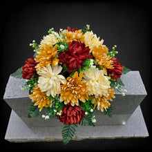 Load image into Gallery viewer, Small Headstone Saddle Fall Memorial Decoration with Autumnal Mum Grave Flowers
