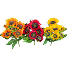 Load image into Gallery viewer, Artificial Flower Red Orange Yellow Sunflower Bushes, Silk Floral Craft Supply (Set of 3)
