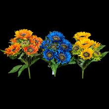 Load image into Gallery viewer, Artificial Flower Blue Orange Yellow Sunflower Bushes, Silk Floral Craft Supply (Set of 3)
