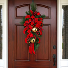 Load image into Gallery viewer, Christmas Front Door Wreath Swag with Gold Bells, Berries, Pine, and 2 Cardinals
