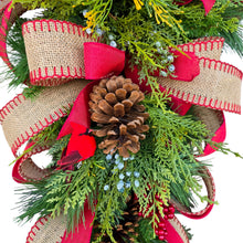 Load image into Gallery viewer, Christmas Front Door Wreath Swag with Pinecones, Berries, Juniper Berries, Pine, and a Red Birds
