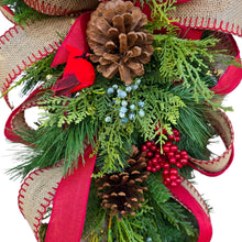 Load image into Gallery viewer, Christmas Front Door Wreath Swag with Pinecones, Berries, Juniper Berries, Pine, and a Red Birds

