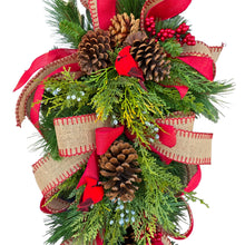 Load image into Gallery viewer, Christmas Front Door Wreath Swag with Pinecones, Berries, Juniper Berries, Pine, and a Red Birds
